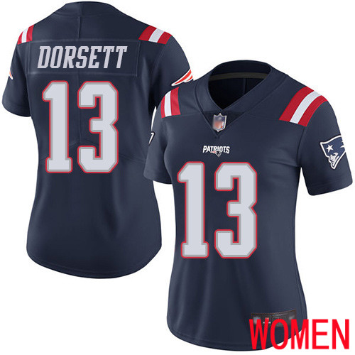 New England Patriots Football #13 Rush Vapor Limited Navy Blue Women Phillip Dorsett NFL Jersey